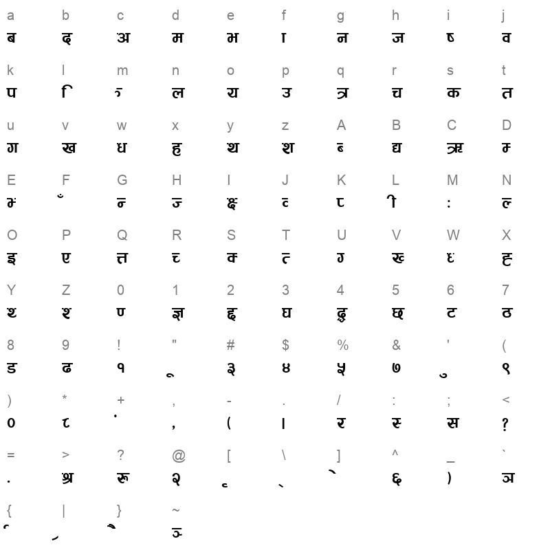 0001 ARAP BK Regular Character Map