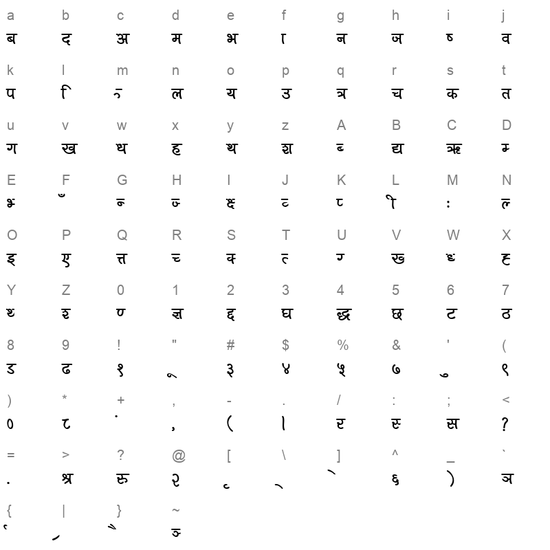 0012 ARAP Bold Character Map