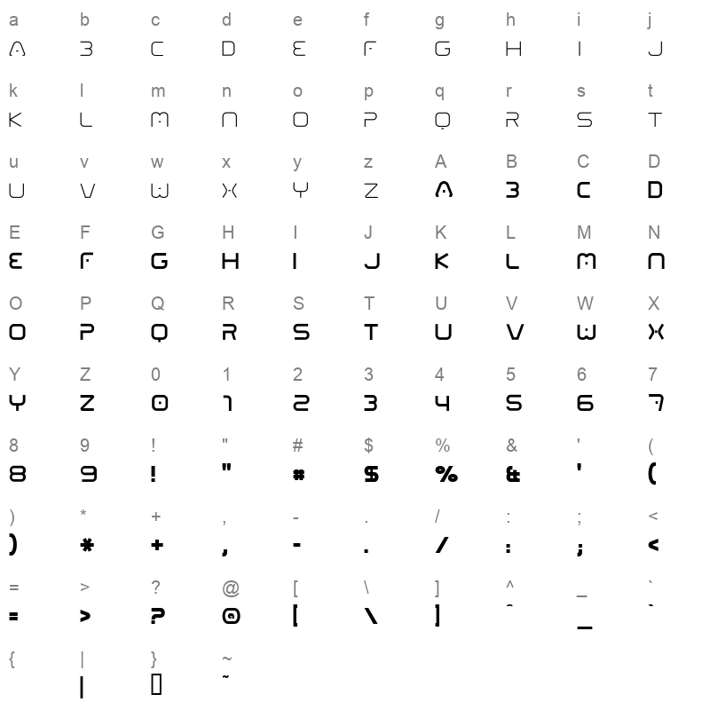 01 Digitall Regular Character Map