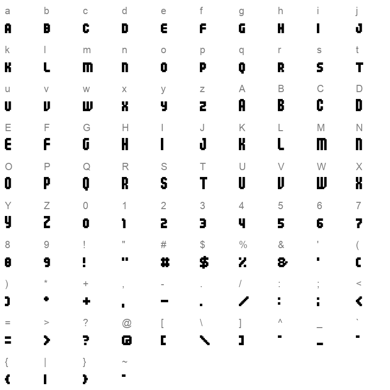 04b 25 Regular Character Map