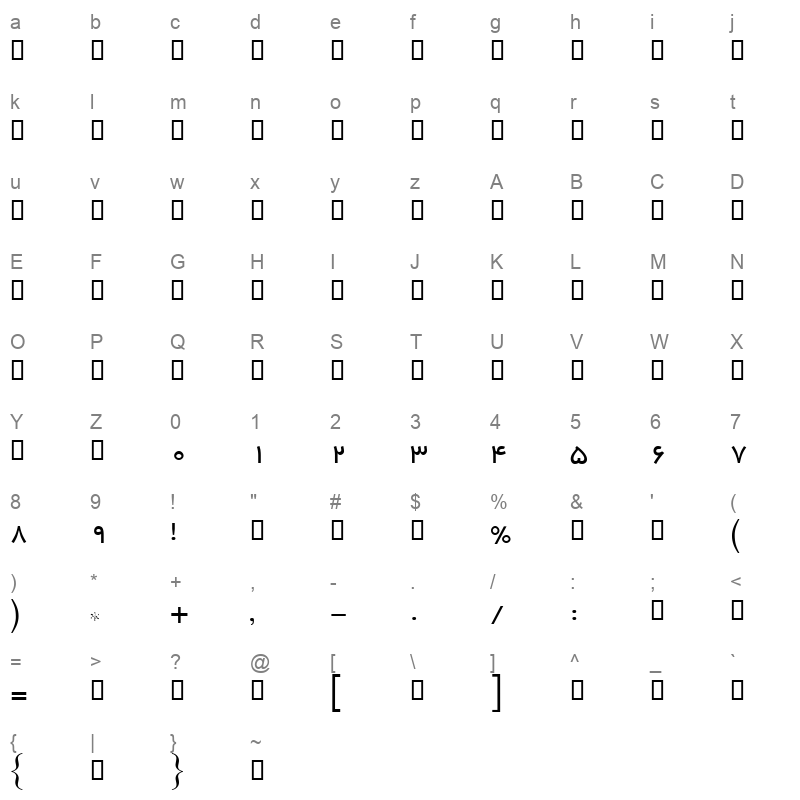 111 yekan Character Map