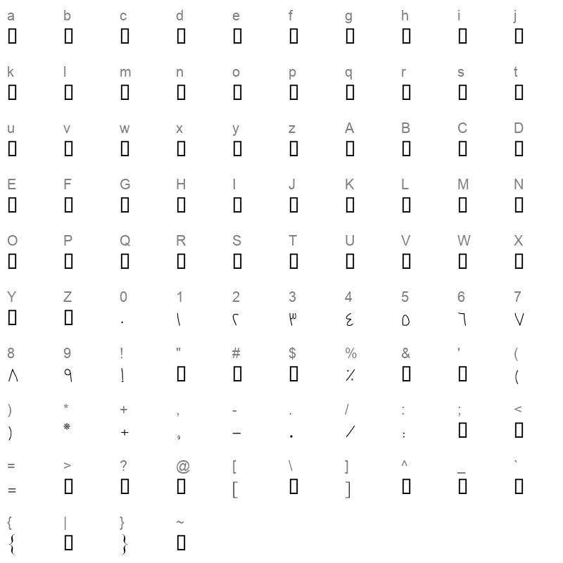 112 ziba Character Map