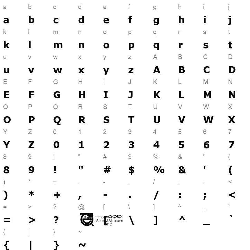 114 Ahmad Hasani Fonts Character Map