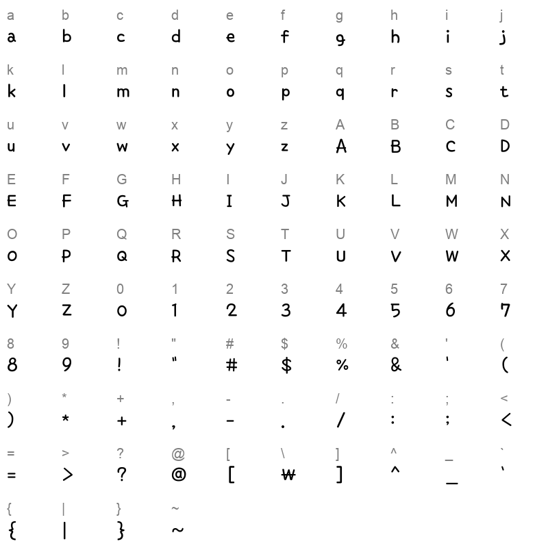 1HoonGichagil Regular Character Map