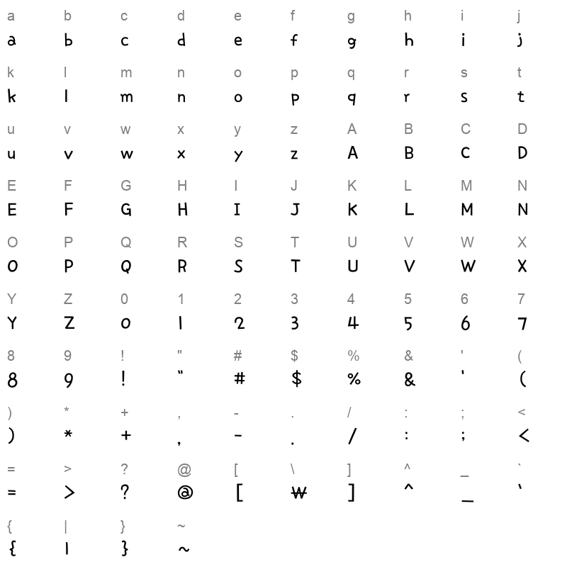 1HoonGolmokdaejang Regular Character Map