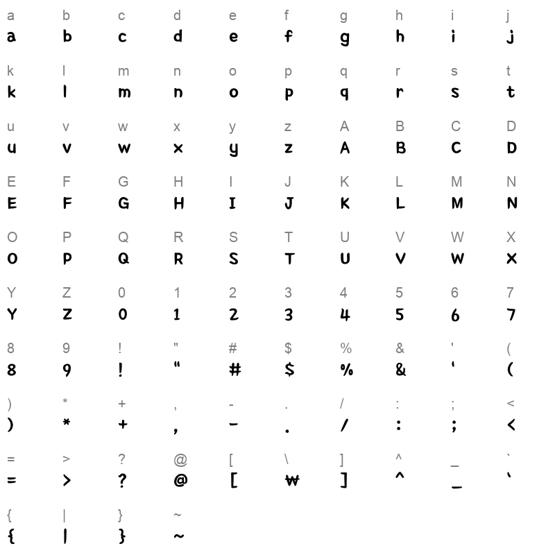 1HoonGomulsang Regular Character Map
