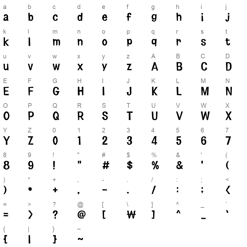 1HoonJumbomambo Bold Character Map