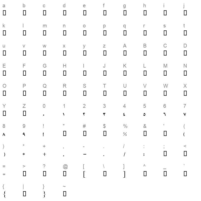29 B Arabic Style 3YXoPoR Character Map