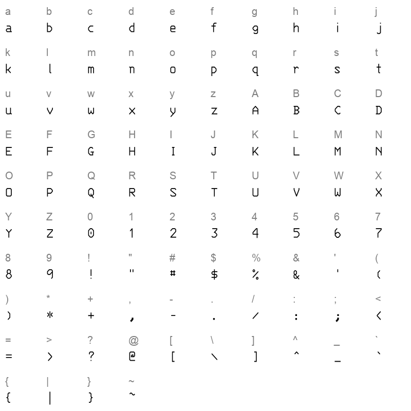 3270SemiCondensed Regular Character Map