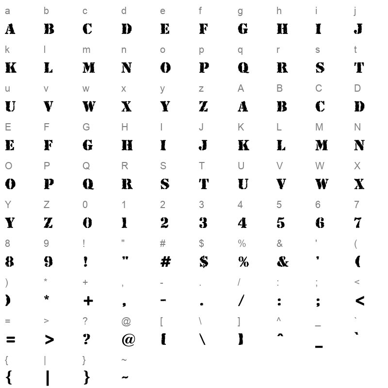 a stamper rgbt Character Map