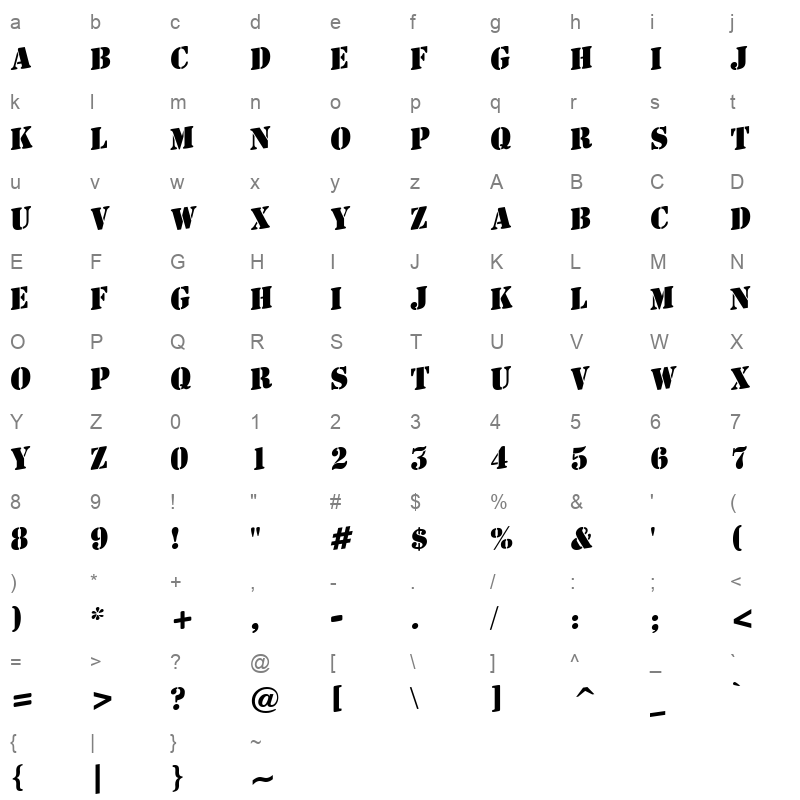 a stamper up bold Character Map