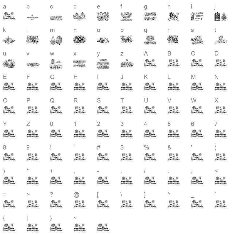 Aayat Quraan 14 Regular Character Map