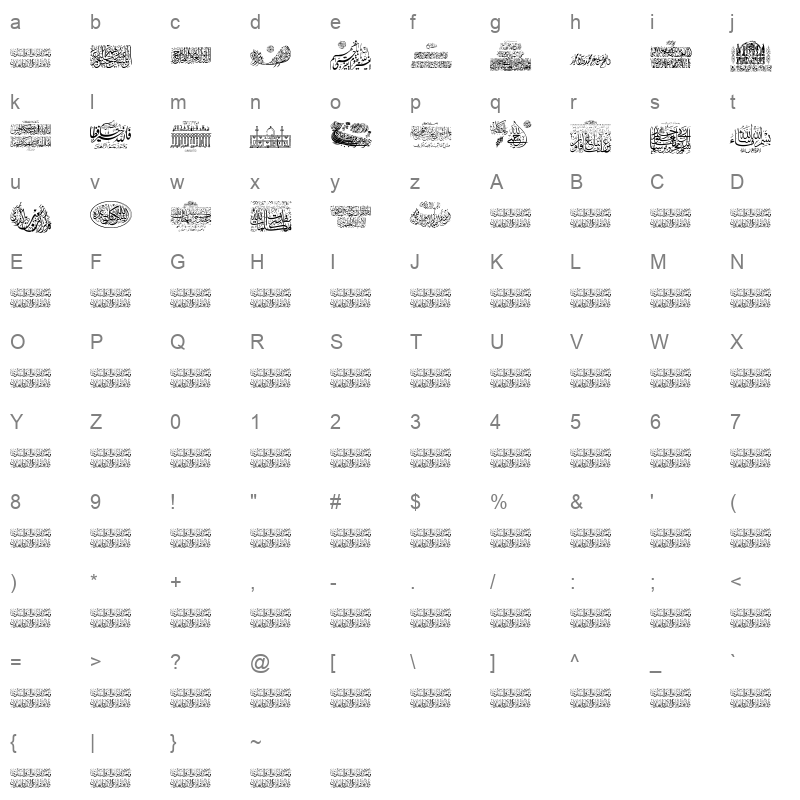 Aayat Quraan 16 Regular Character Map