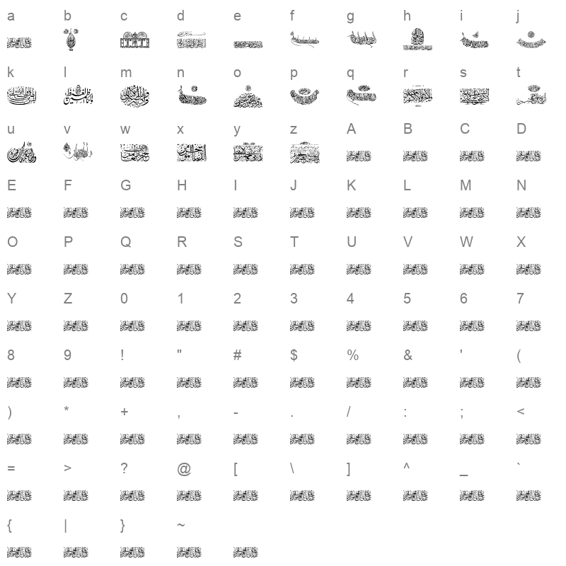 Aayat Quraan 21 Regular Character Map