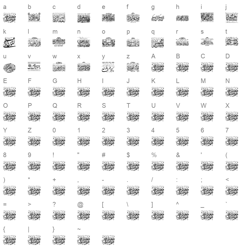 Aayat Quraan 29 Regular QJUYtyU Character Map