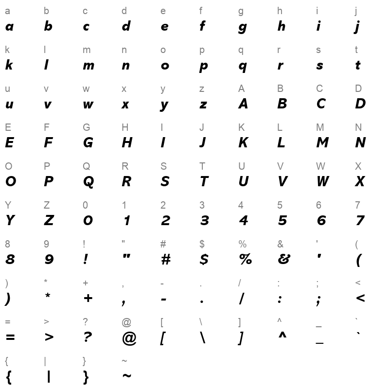 abadi mt extra bold italic Character Map