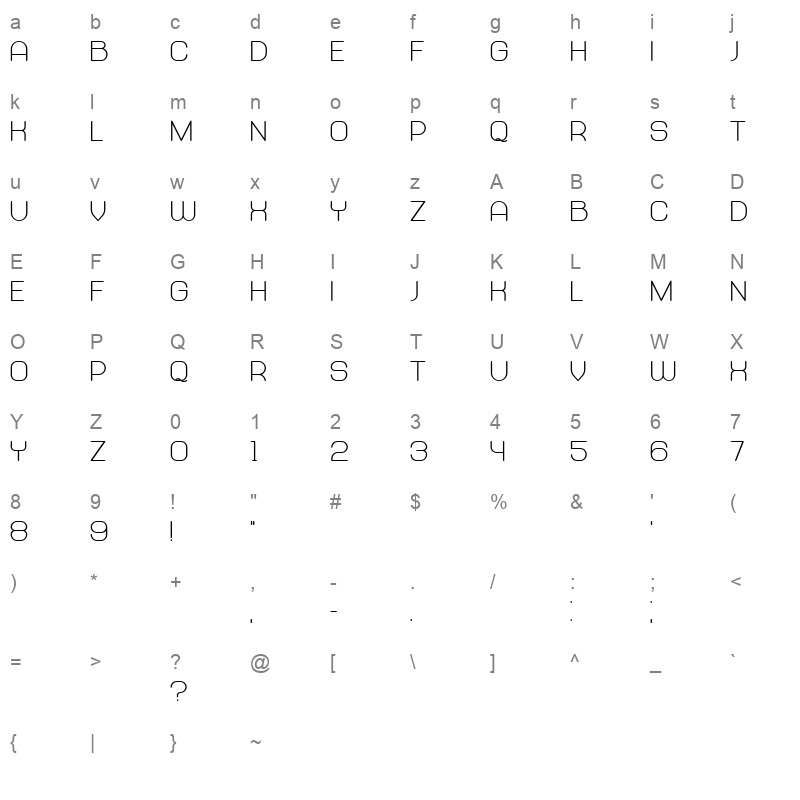 abandoned bold Character Map