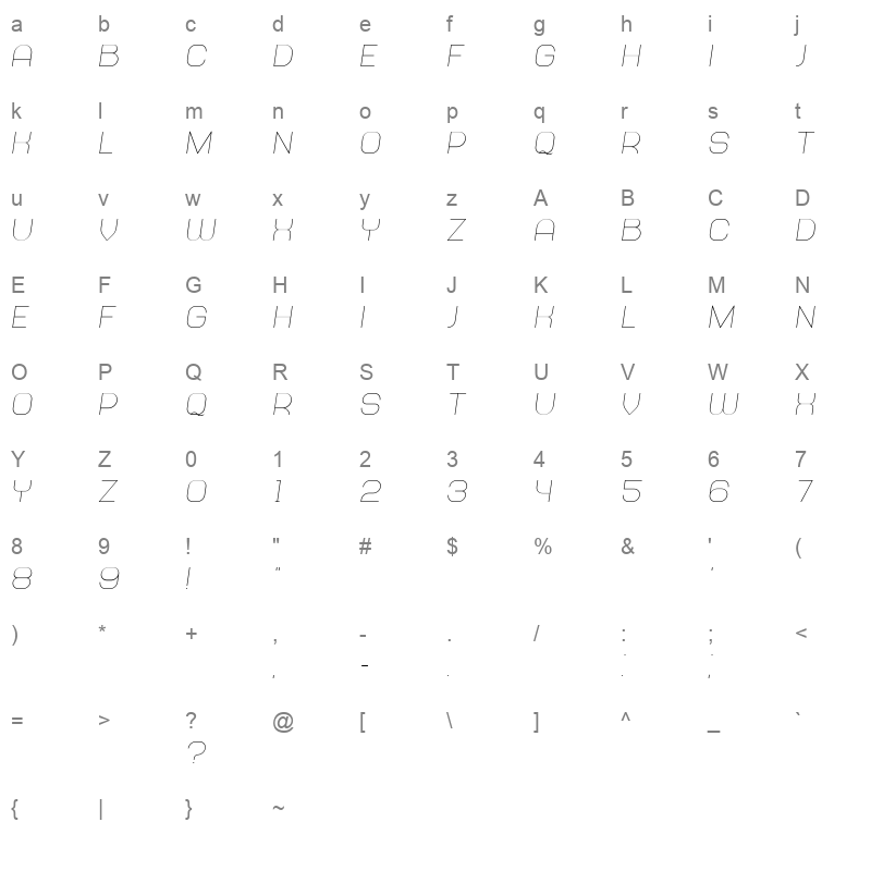 abandoned italic Character Map
