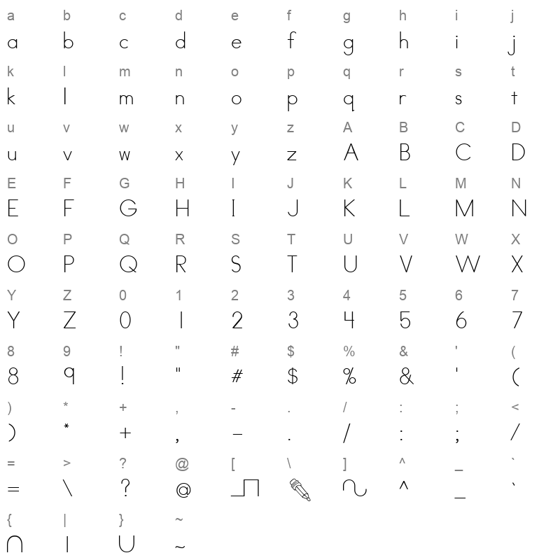 abcprint regular Character Map