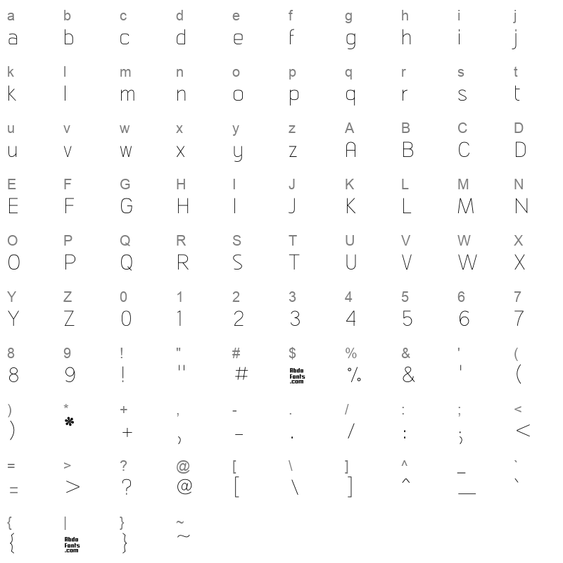AbdoMaster Thin Character Map