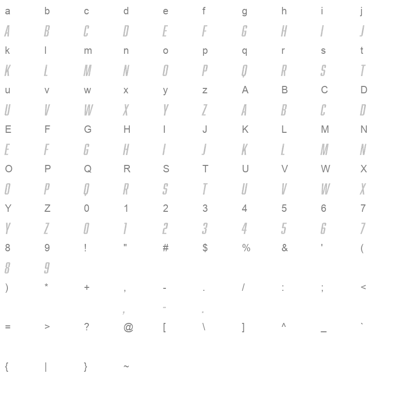 abolition lines oblique Character Map