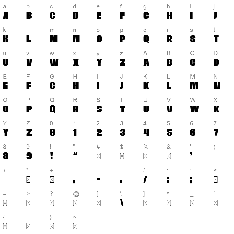 abominable bold Character Map
