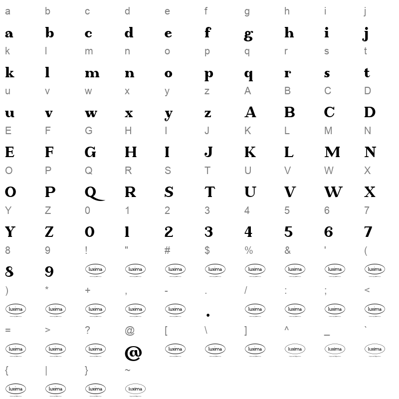 absolute borsalino Character Map