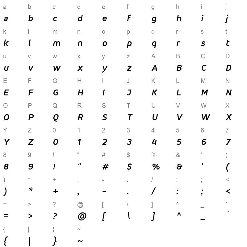 accord alternate bold italic Character Map