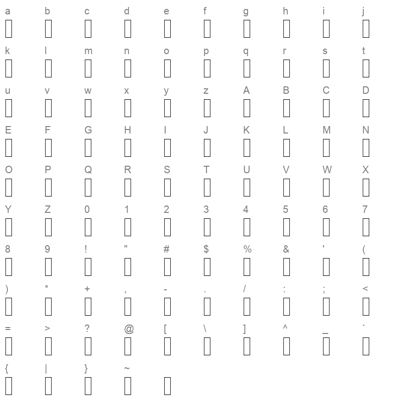 ACS Yaqout Bold O01grey Character Map