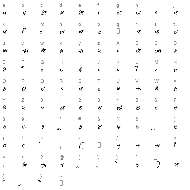 Adarsa2 Regular Character Map