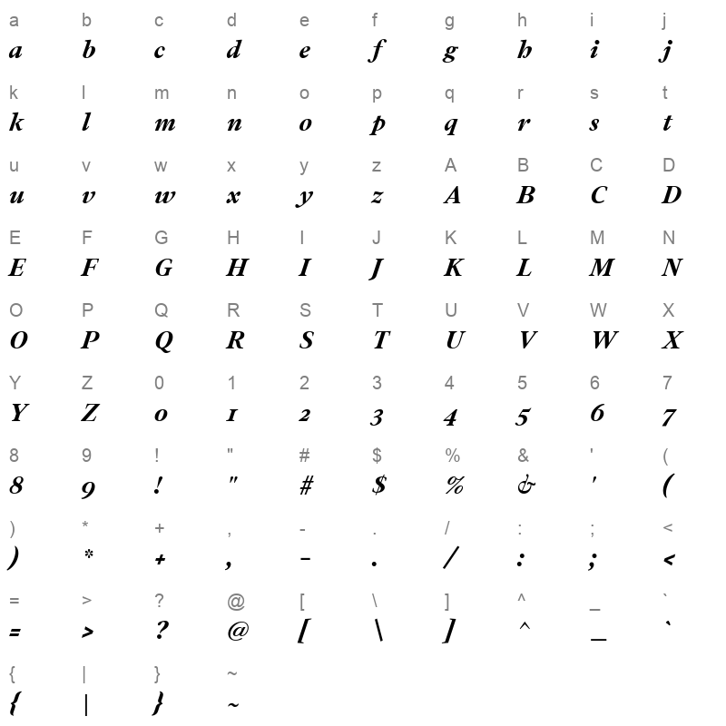 addington cf bold italic Character Map