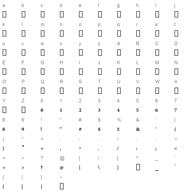 Adobe Arabic SHIN Typo Bold Character Map