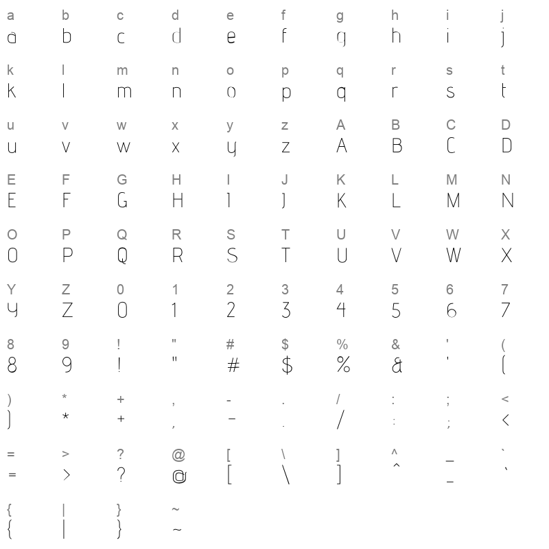 advent light 2 Character Map