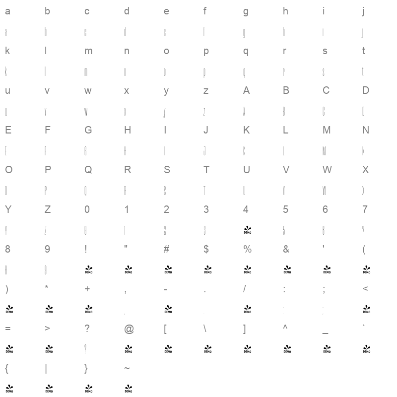 adventures unlimited sans thin Character Map