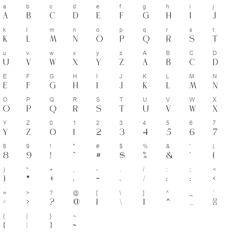 Advera woff Character Map