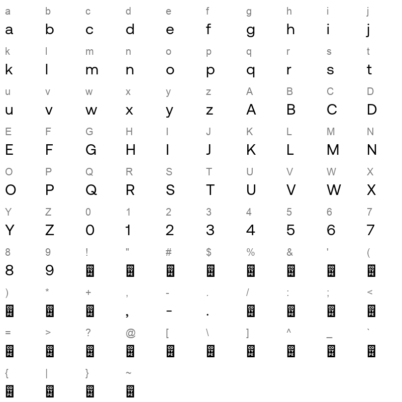 aeonik pro regular demo Character Map