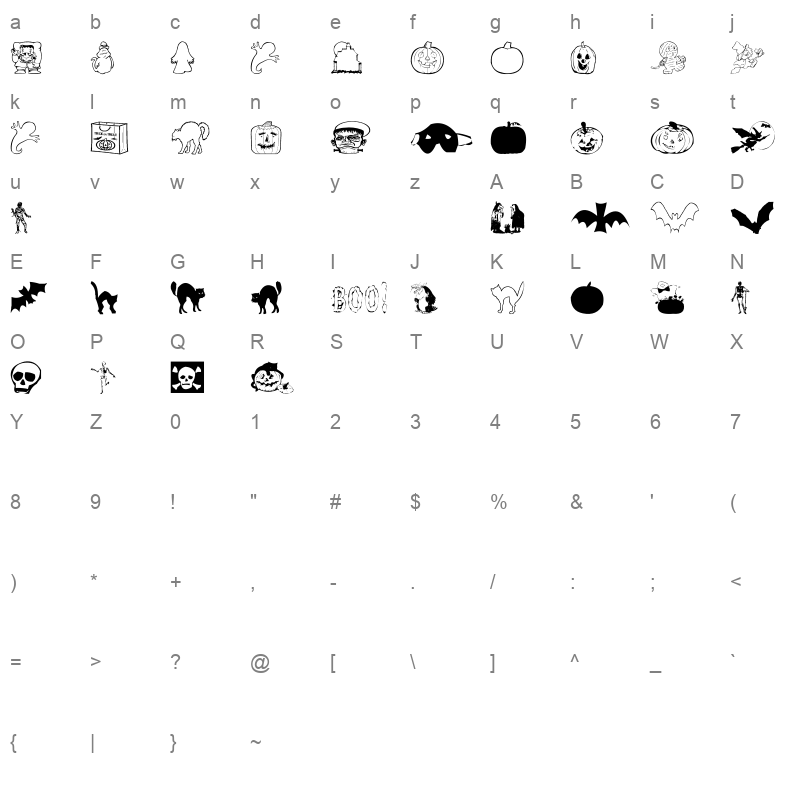 aez halloween dingbats Character Map
