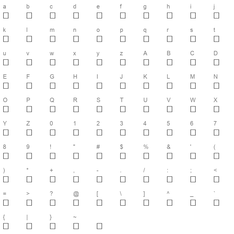 AF Diwani Normal Traditional Character Map