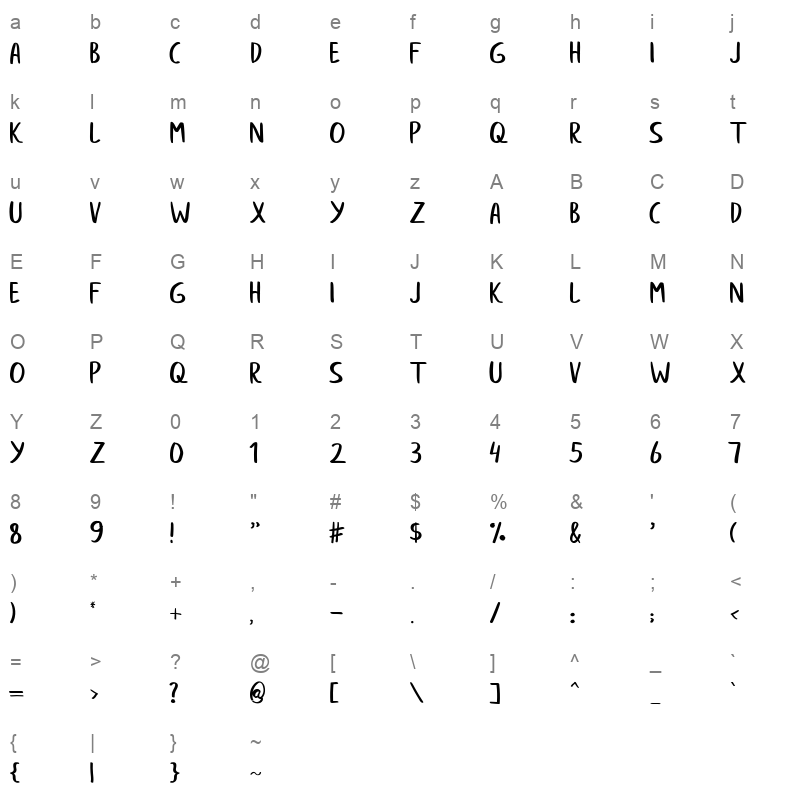 afanan regular Character Map