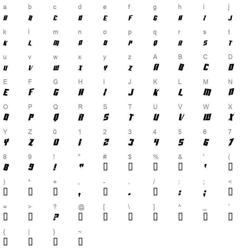 aftershock debris condensed italic Character Map