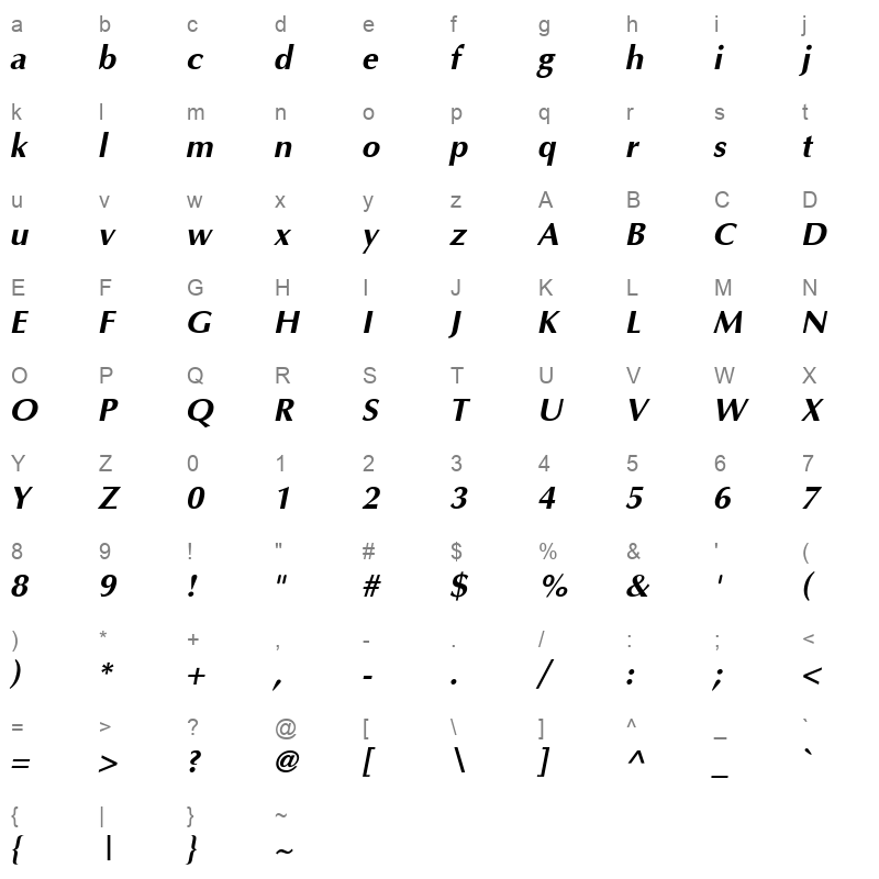 ag opt cyrillic bold italic Character Map