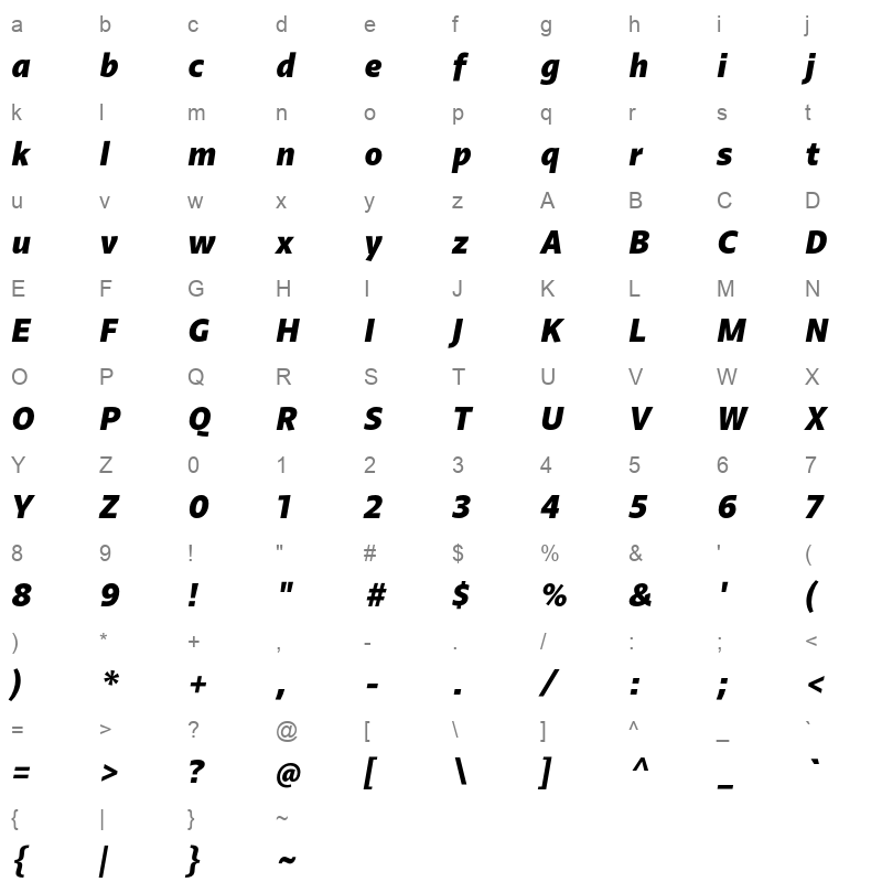 agent sans black italic Character Map