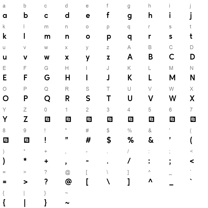 ageo trial bold Character Map