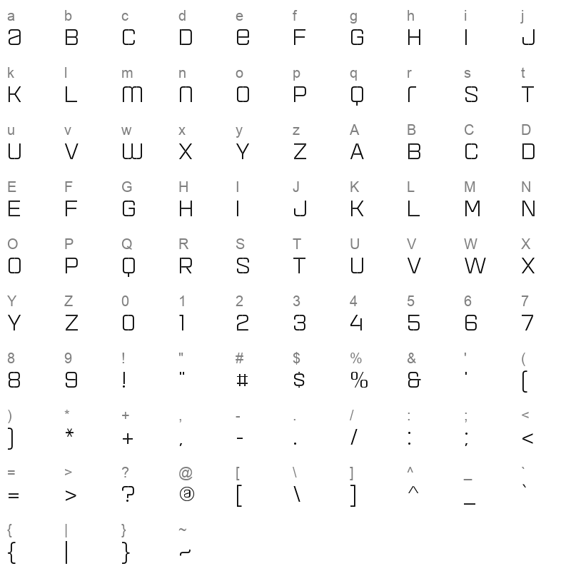 aguda stencil 1 regular unicase Character Map