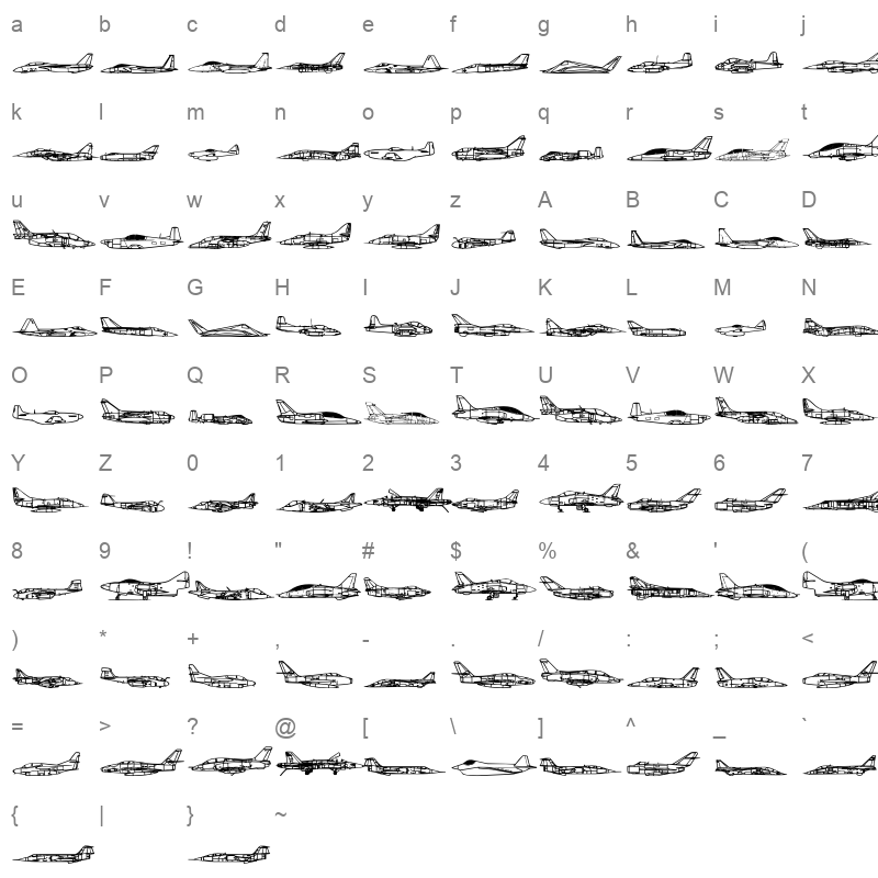 airforceiib otf Character Map