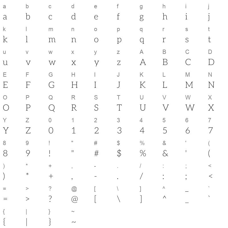 aleo extra light Character Map