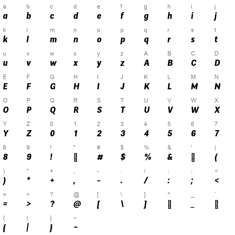 alergia condensed bold italic Character Map