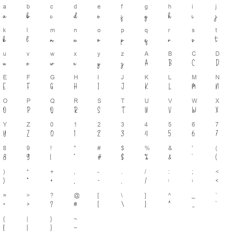 Alexandra TTF FONT Character Map