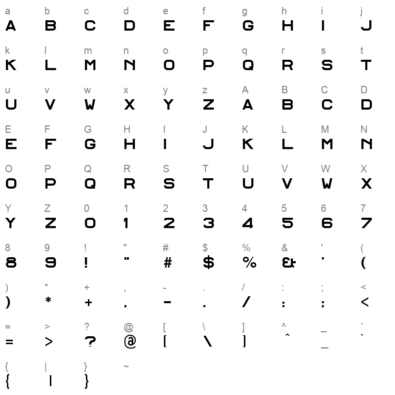Alfphabet IV Character Map