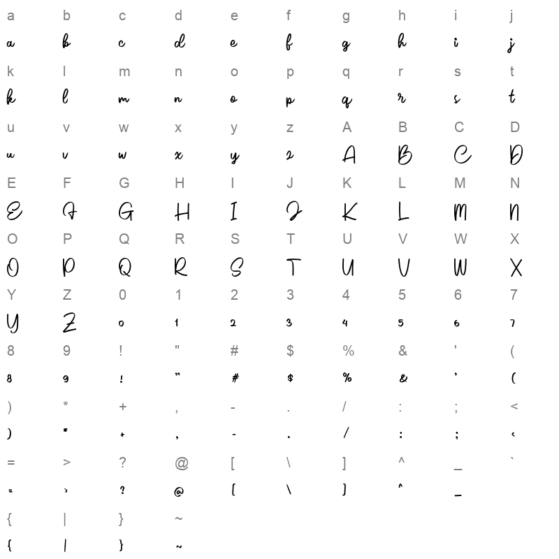 Allor Script Regular Character Map
